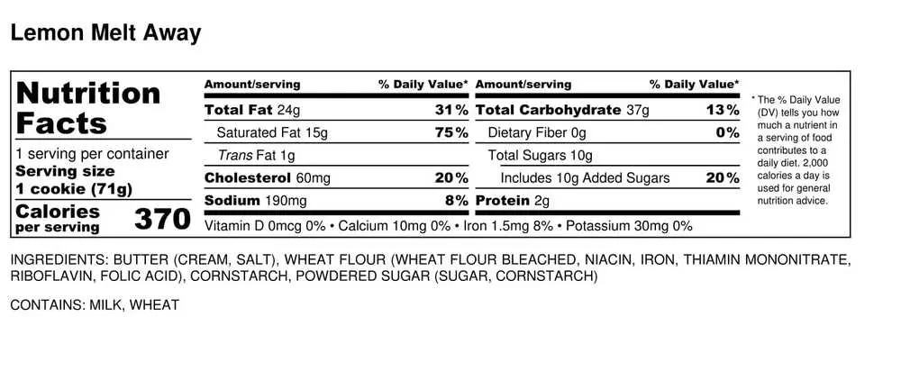 Lemon melt away cookies nutrition