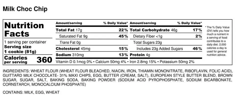 Milk chocolate chip cookies nutrition