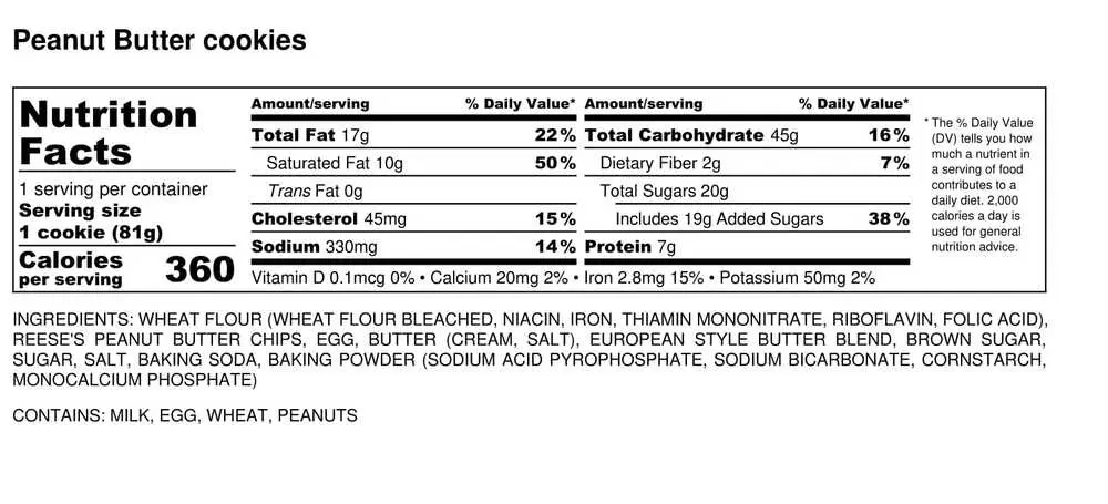 Peanut butter cookies nutrition