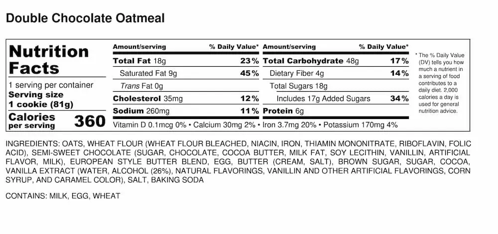 Double Chocolate Oatmeal Nutrition