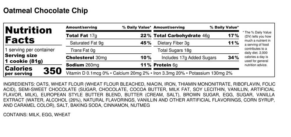 Oatmeal chocolate chip cookies nutrition