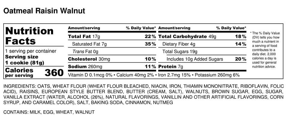 Oatmeal raisin walnut cookies nutrition