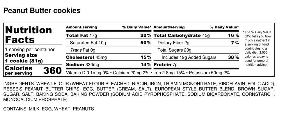 Peanut butter cookies nutrition