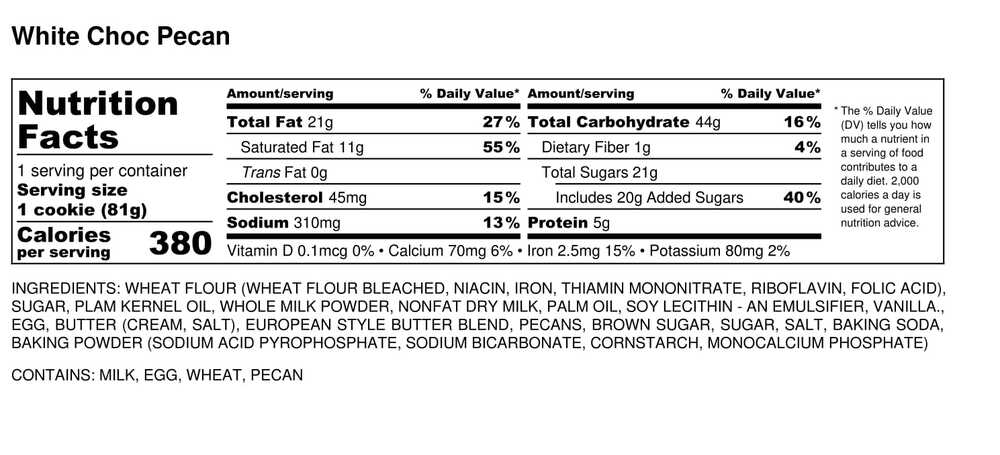 White chocolate pecan nutrition