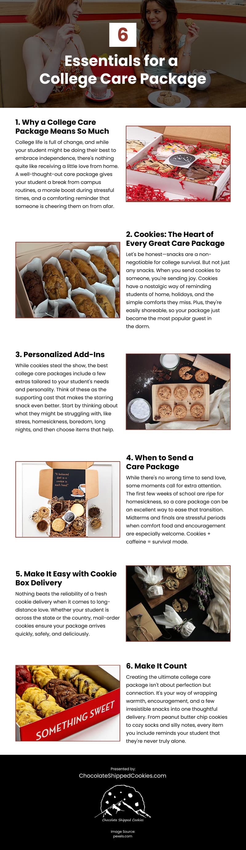 6 Essentials for a College Care Package Infographic